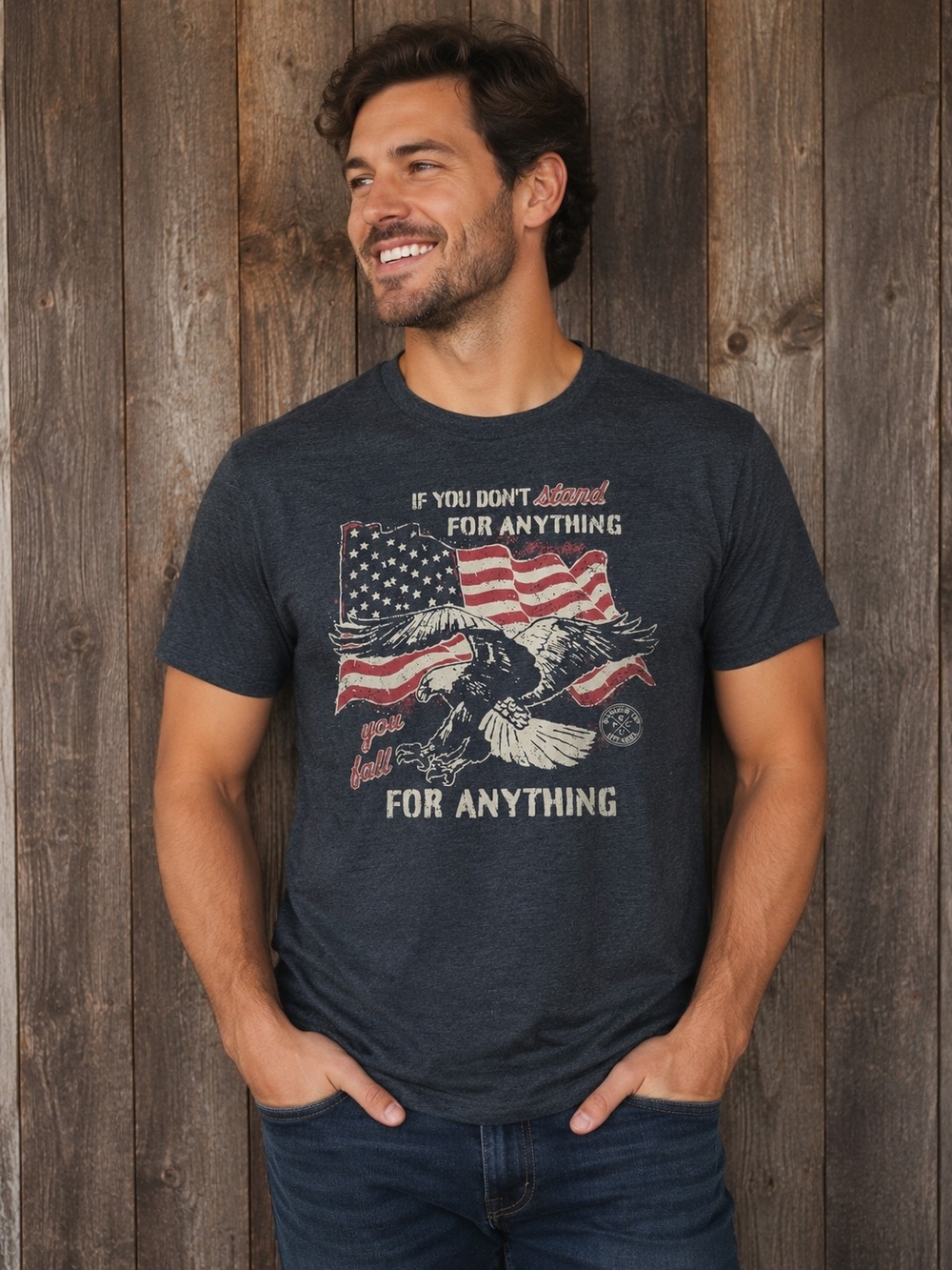 Men's Vintage Graphic Eagle & Flag Short Sleeve Tee